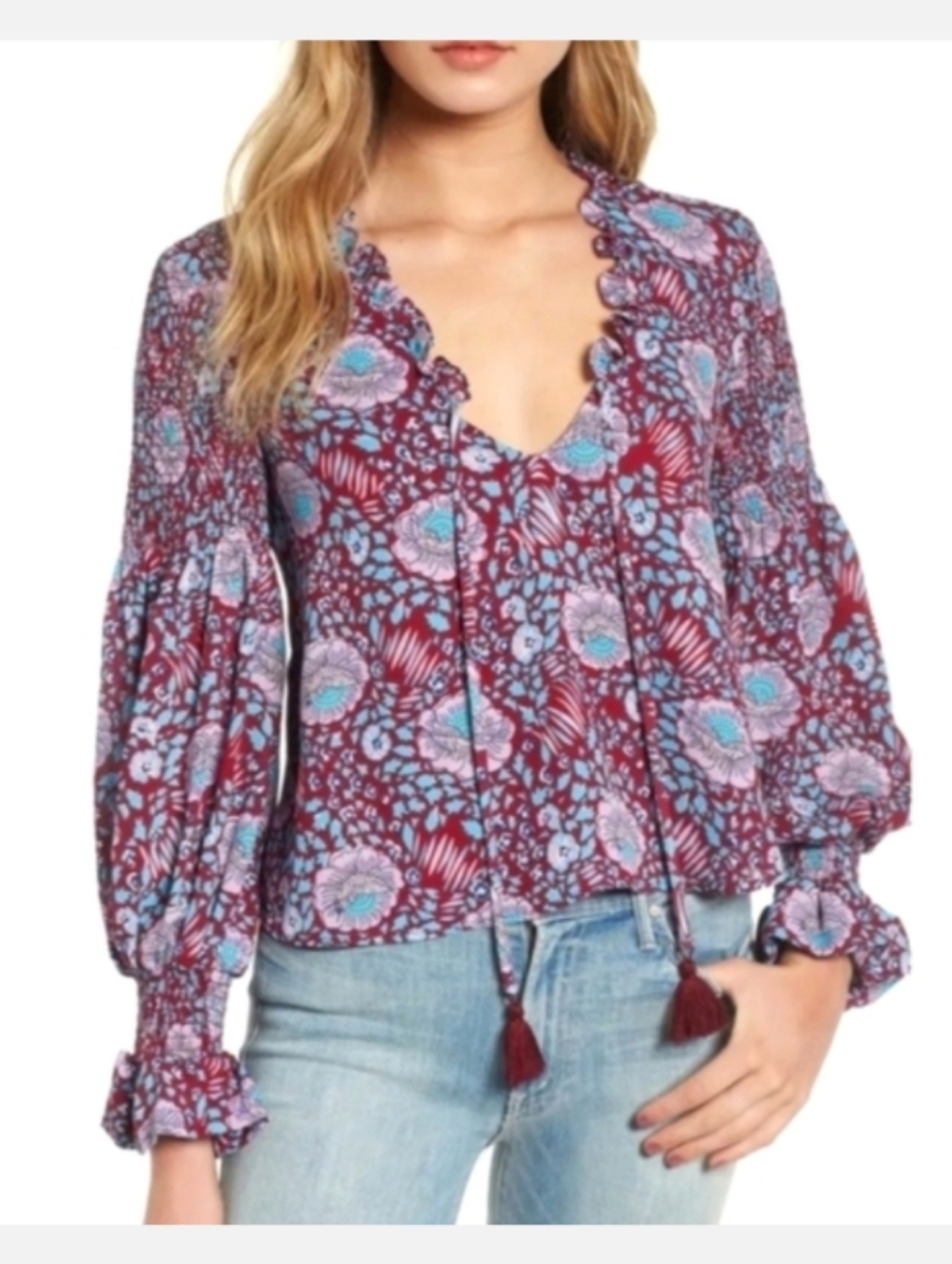 REBECCA MINKOFF burgundy printed blouse - size small